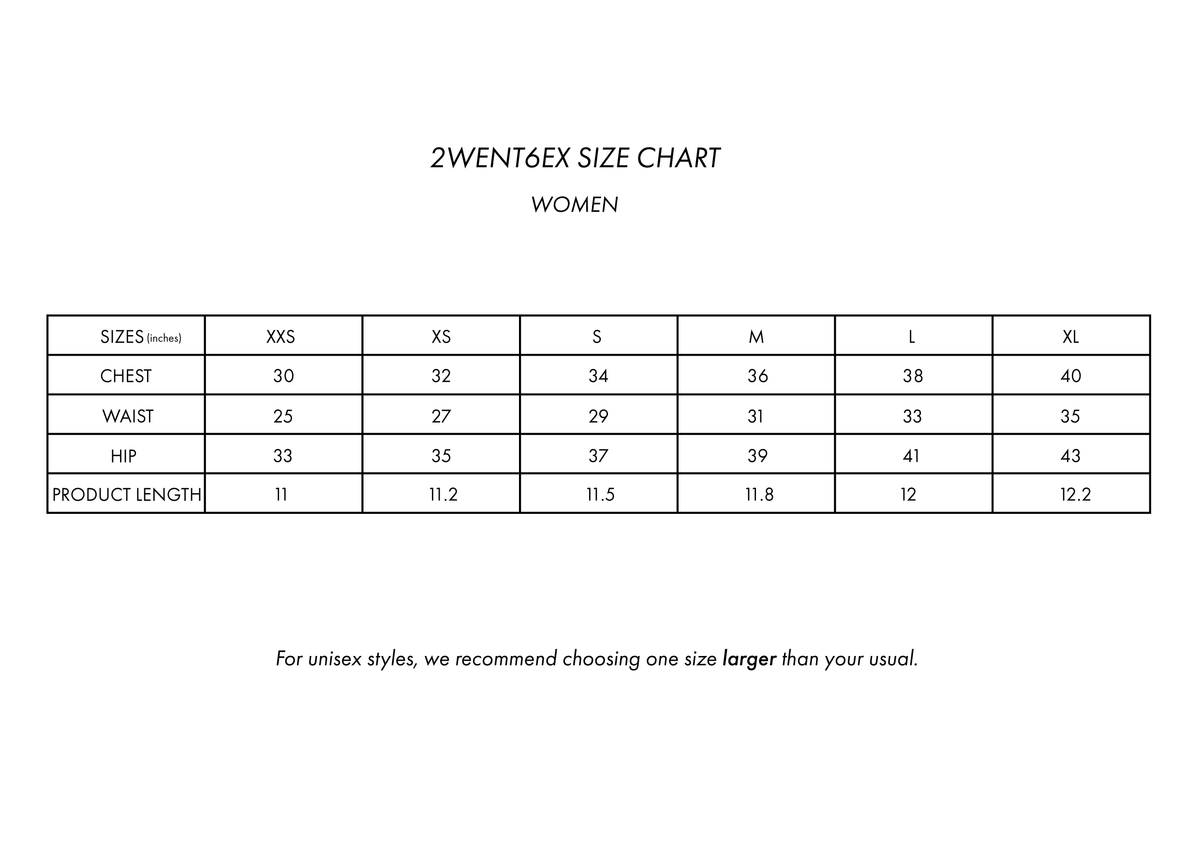 Size chart for 