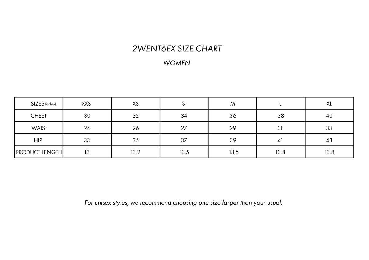 Size chart for 